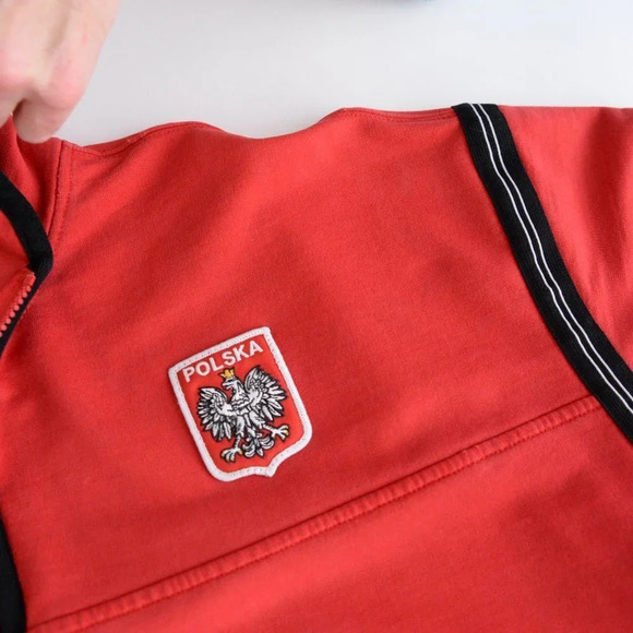 Vintage Nike Red Check Tag Red Quarter Zip made in U.S.A. "Polska" Logo Size XL - Picture 13 of 14